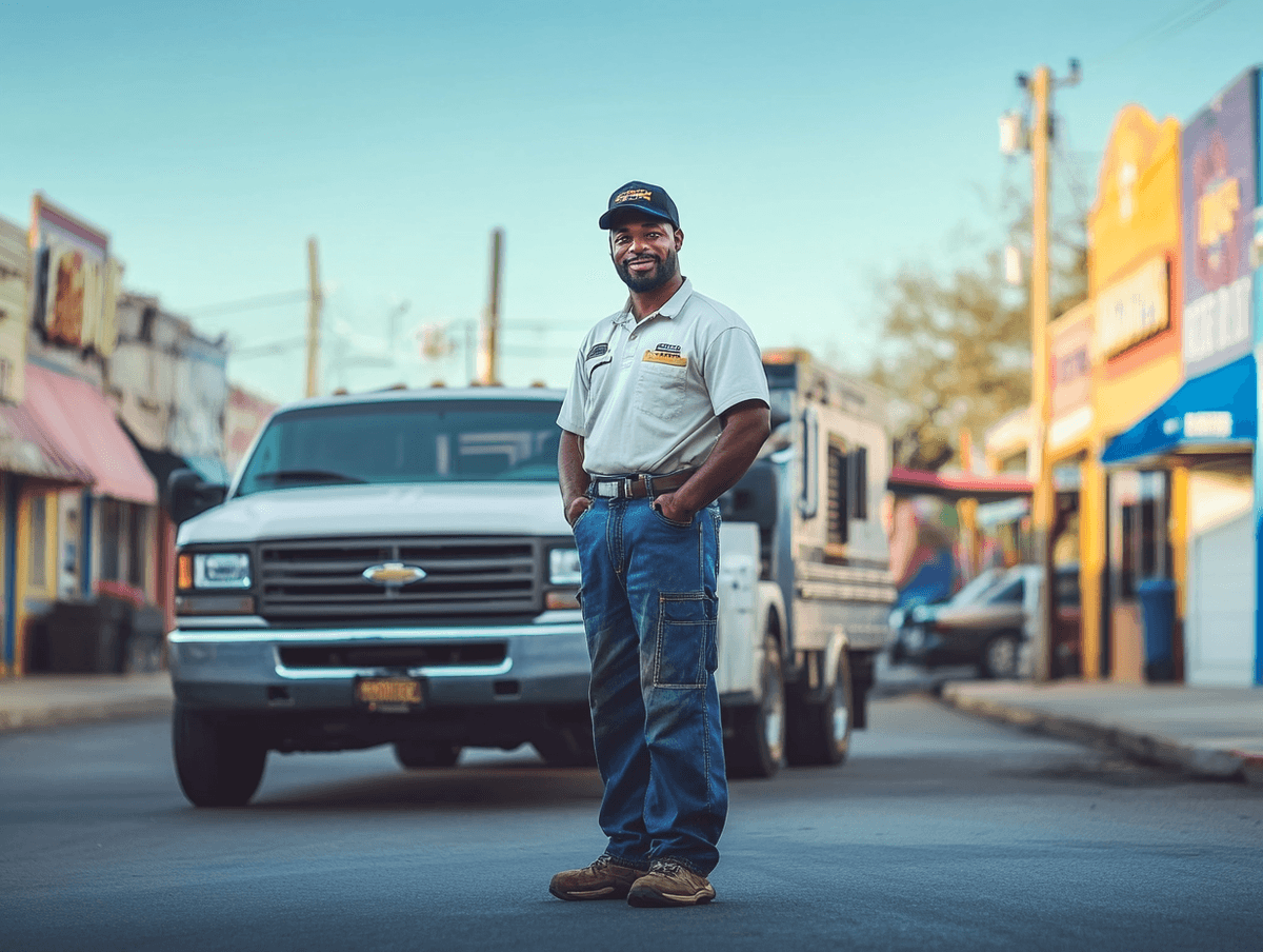 HVAC technician with service truck